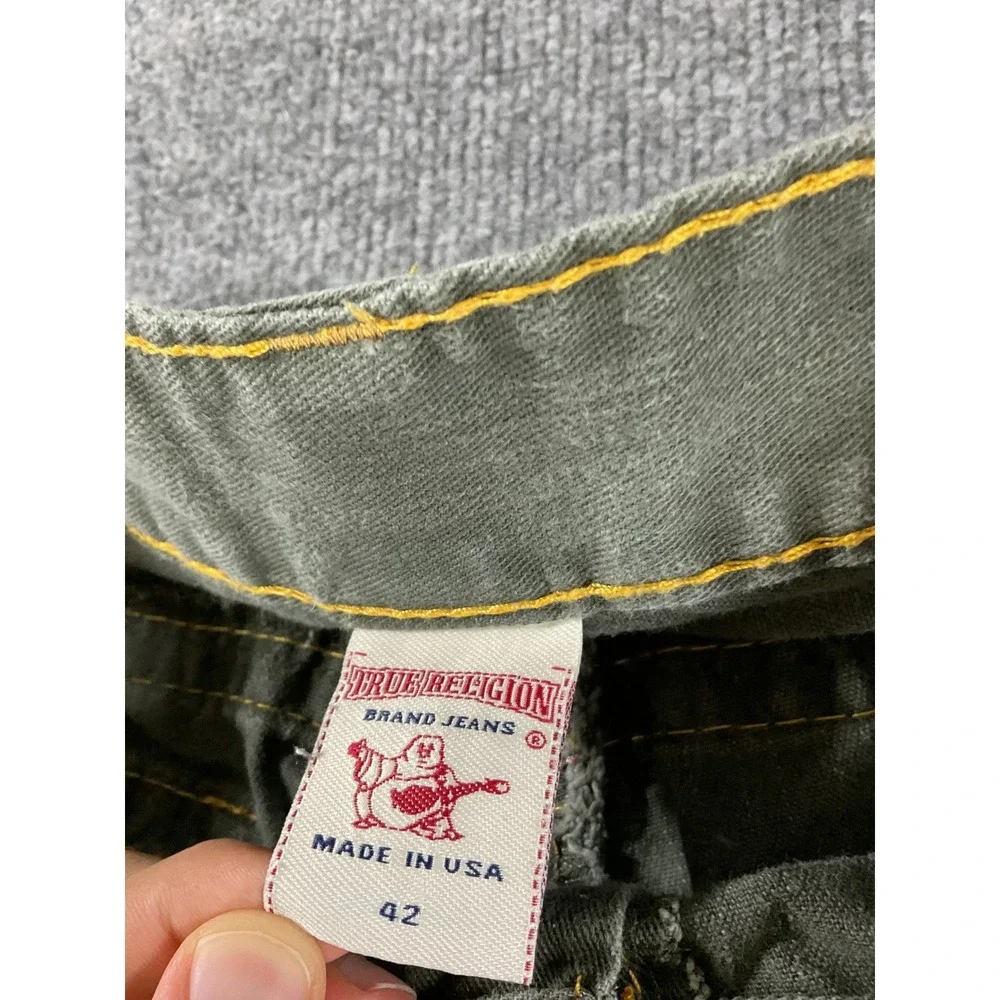 True Religion USA Made Jeans Mens 42x28 Olive Green Straight Denim Pants Y2K